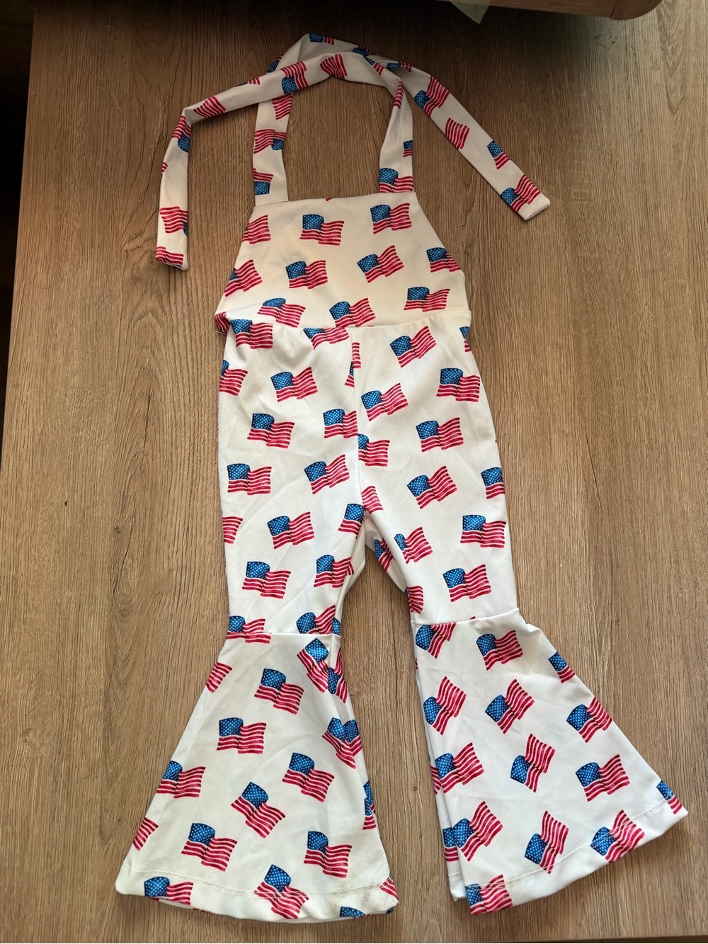 4th of July Girls American Flag-Print bell bottom Jumpsuit